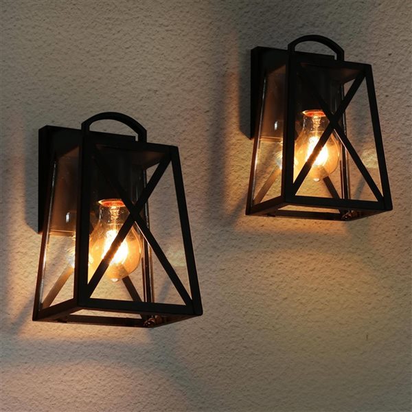 LNC 2 Pack 9-in H Black Clear Glass Outdoor Wall Light