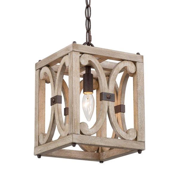 LNC Quaint 1-Light Distressed Bronze and Brown Wood Farmhouse Cage Chandelier