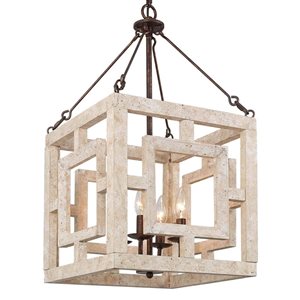 LNC Quaint 4-Light Wood and Bronze Farmhouse Kitchen Island Light