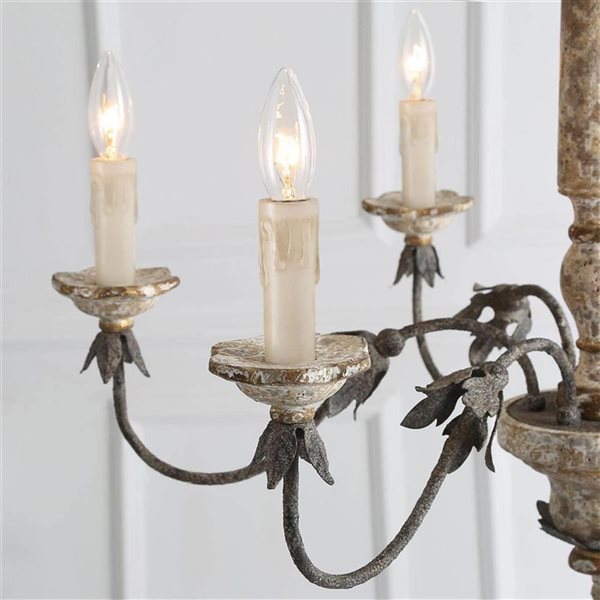 LNC Andromeda 6-Light Distressed White Wood French Country/Cottage Chandelier