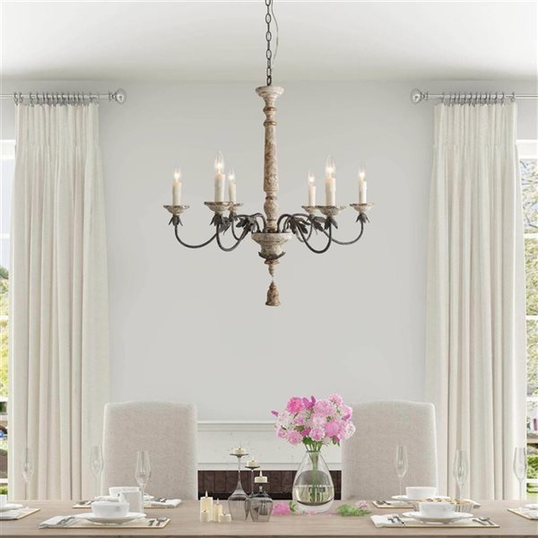 LNC Andromeda 6-Light Distressed White Wood French Country/Cottage Chandelier