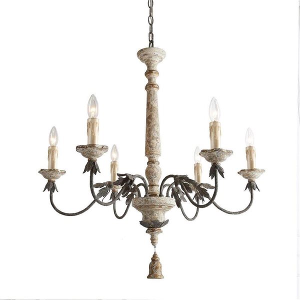 LNC Andromeda 6-Light Distressed White Wood French Country/Cottage Chandelier