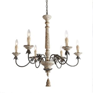 LNC Andromeda 6-Light Distressed White Wood French Country/Cottage Chandelier