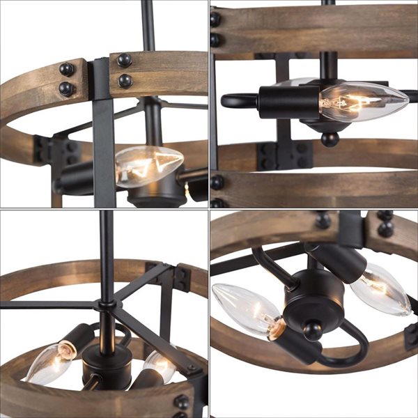 LNC Laius 2-Light Distressed Brown and Matte Black Drum Farmhouse Chandelier