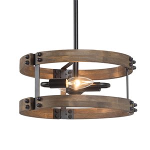 LNC Laius 2-Light Distressed Brown and Matte Black Drum Farmhouse Chandelier