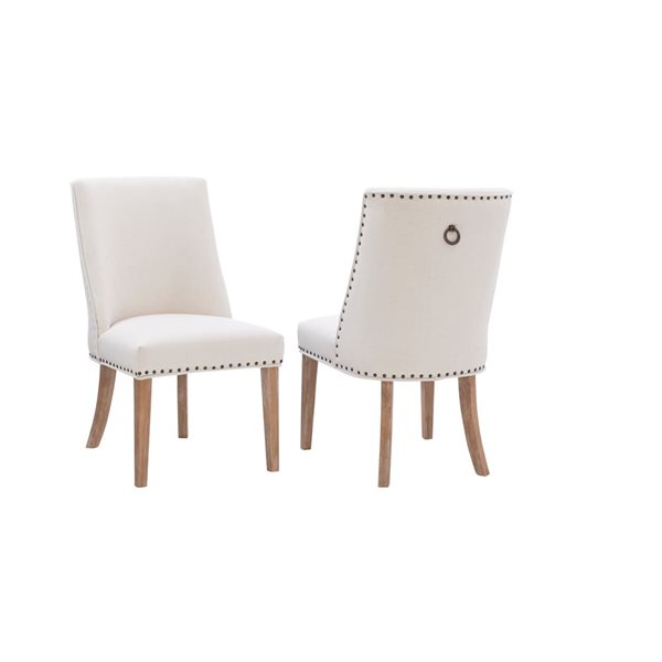 Linon Home Décor Set of 2 Arcaro Contemporary Polyester Upholstered Side Chair  - Natural Wood