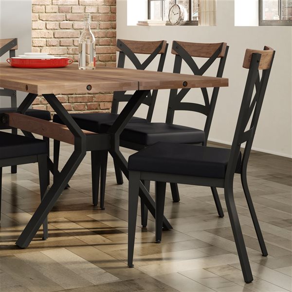 Amisco Industries Snyder Dining Chair Black Faux Leather / Brown Wood / Black Metal