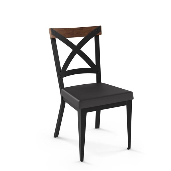 Amisco Industries Snyder Dining Chair Black Faux Leather / Brown Wood / Black Metal