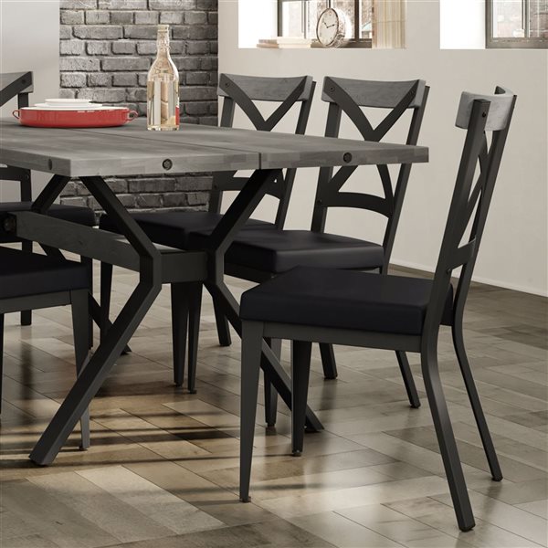 Amisco Industries Snyder Dining Chair Black Faux Leather / Grey Wood / Black Metal