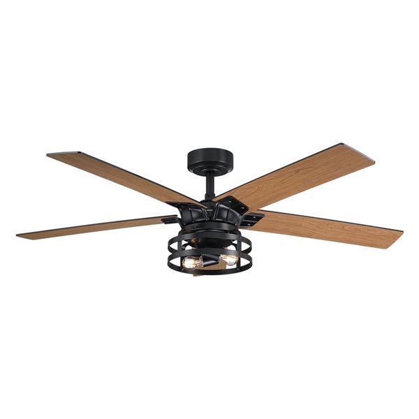 Parrot Uncle Black Industrial Reversible Ceiling Fan with Remote and Light Kit 52-in