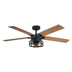 Parrot Uncle Black Industrial Reversible Ceiling Fan with Remote and Light Kit 52-in