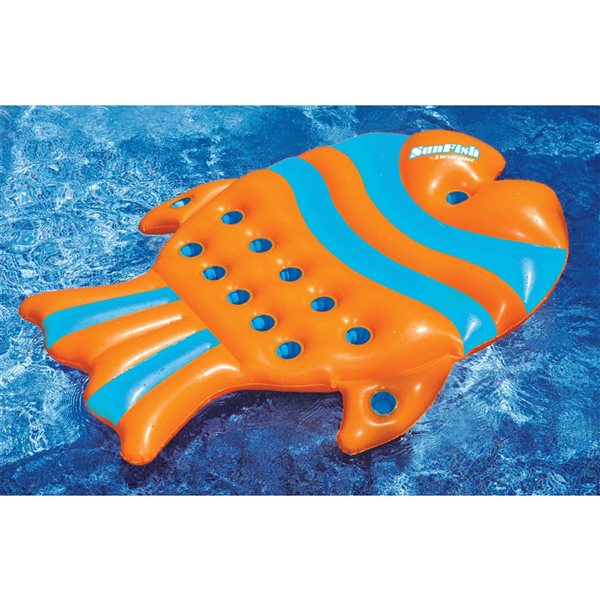 Swim Central 60.5-in Inflatable Orange and Blue Fish Swimming Pool Floating Raft