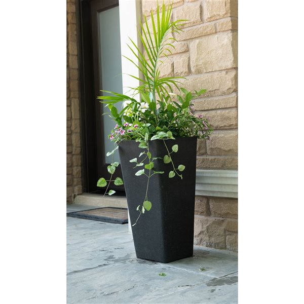 Acerra Set of 2 Square Taper Planters of 13 x 25-in in Black Stucco