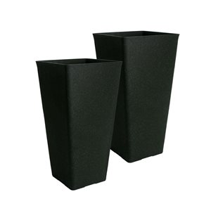 Acerra Set of 2 Square Taper Planters of 13 x 25-in in Black Stucco