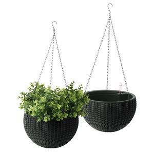 Algreen Self-Watering Hanging 10-in Basket Planters in Black Faux Wicker - Set of 2