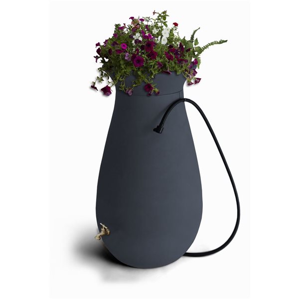 Algreen Cascata 65-Gal Rain Barrel with Planter and Hose - Slate Grey