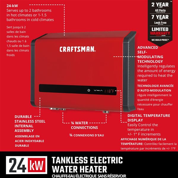 CRAFTSMAN Protemp Plus Series 240volt 24kW 4.65 Gpm Tankless