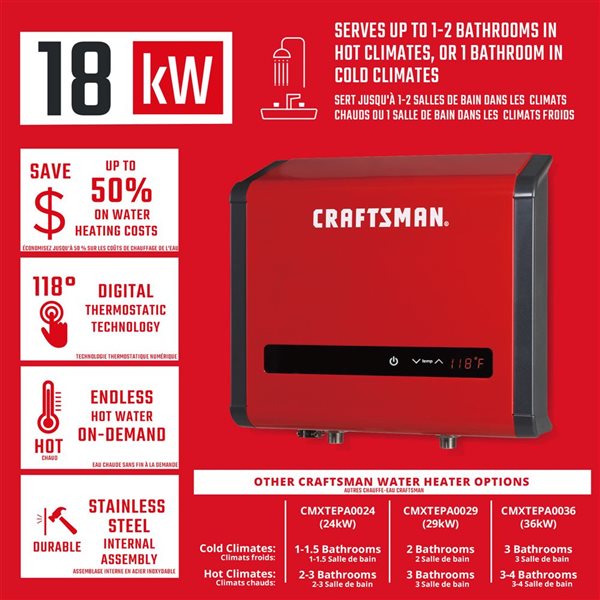 CRAFTSMAN Pro-temp Plus Series 240-volt 18-kW 3.7 Gpm Tankless Electric Water Heater