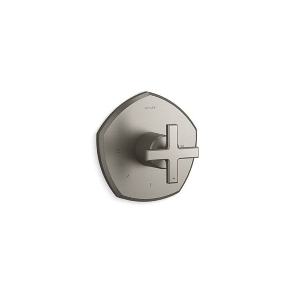 KOHLER Brushed Nickel Occasion Thermostatic Valve Trim with Cross Handle