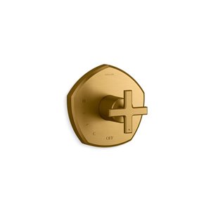 KOHLER Brushed Moderne Brass Occasion Rite-Temp Pressure-Balancing Valve Trim with Cross Handle