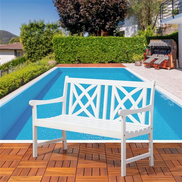 Azen Anwyll 48in x 34in 2Seater White Wood Patio Bench M1713 RONA