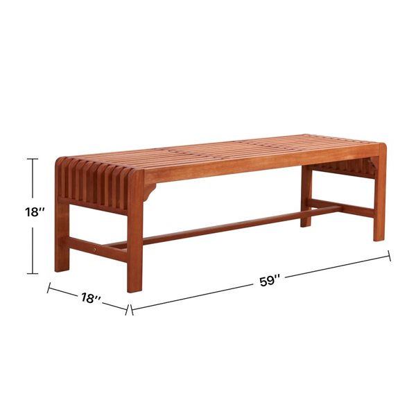Azen Logan 59-in x 18-in Natural Wood Patio Bench