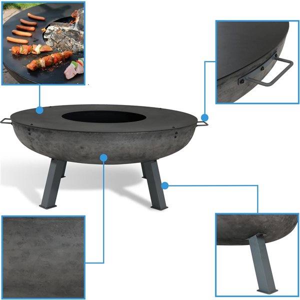 Sunnydaze Outdoor Wood Fire Pit with Cast Iron Fire Rim with 40-in with Cooking Rim