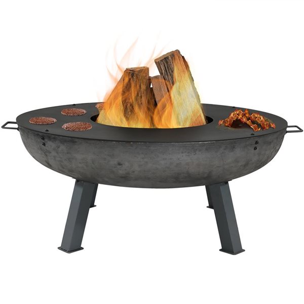 Sunnydaze Outdoor Wood Fire Pit with Cast Iron Fire Rim with 40-in with Cooking Rim