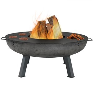 Sunnydaze Outdoor Wood Fire Pit with Cast Iron Fire Rim with 40-in with Cooking Rim