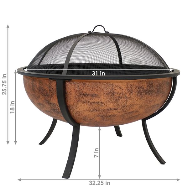 Sunnydaze Copper Finish Raised Outdoor Fire Pit Bowl with Spark Screen Copper 32-in