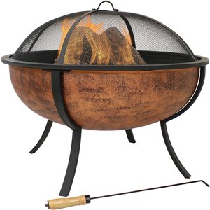 Sunnydaze Copper Finish Raised Outdoor Fire Pit Bowl with Spark Screen Copper 32-in