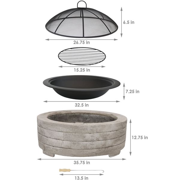 Sunnydaze Faux Stone Wood-Burning Fire Pit with Spark Screen 35-in