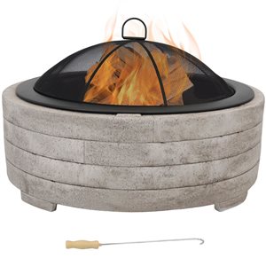 Sunnydaze Faux Stone Wood-Burning Fire Pit with Spark Screen 35-in