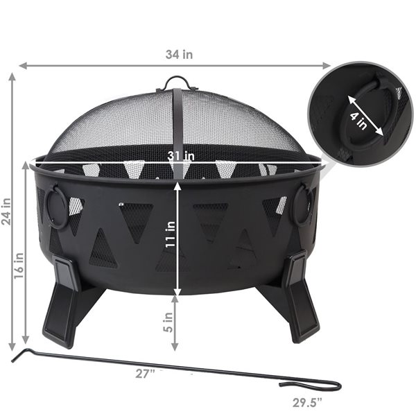 Sunnydaze Steel Nordic-Inspired Fire Pit with Spark Screen and Poker 34-in