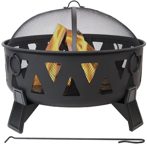 Sunnydaze Steel Nordic-Inspired Fire Pit with Spark Screen and Poker 34-in