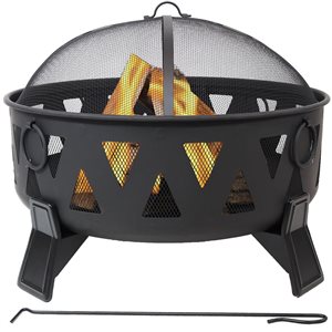 Sunnydaze Steel Nordic-Inspired Fire Pit with Spark Screen and Poker 34-in