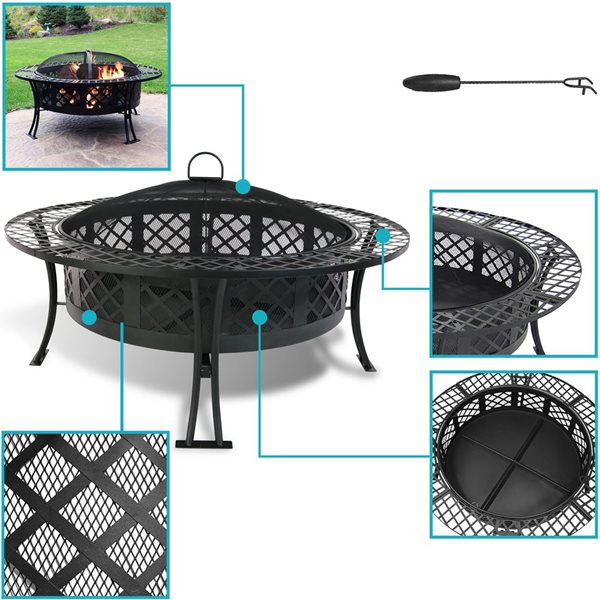 Sunnydaze Diamond Weave Fire Pit with Spark Screen 40-in