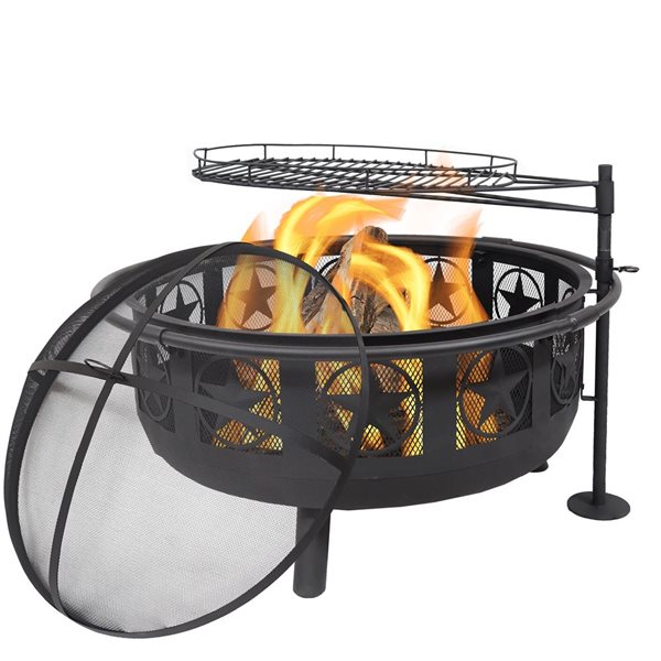 Sunnydaze Black All Star Fire Pit with Cooking Grate & Spark Screen 30-in