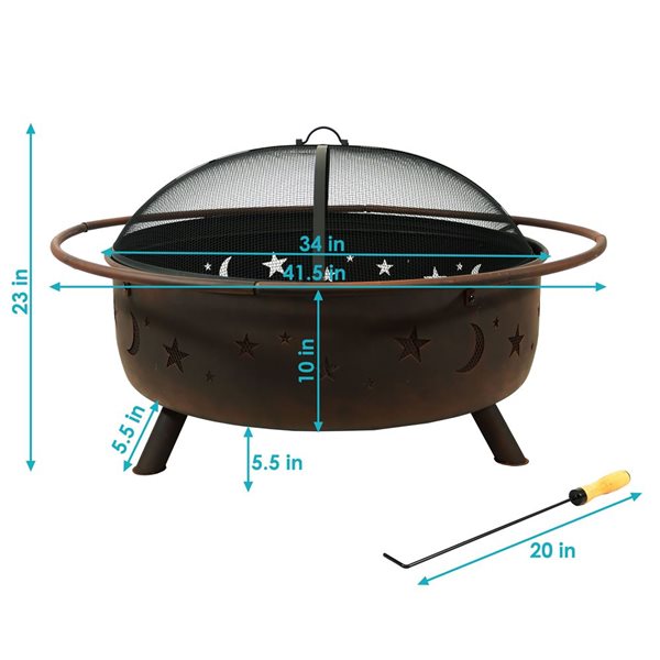 Sunnydaze Cosmic Outdoor Patio Fire Pit with Spark Screen Bronze 42-in