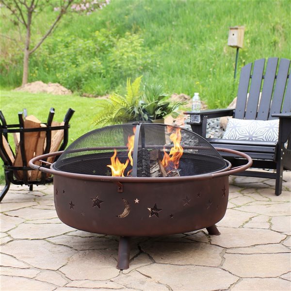 Sunnydaze Cosmic Outdoor Patio Fire Pit with Spark Screen Bronze 42-in