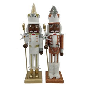 Santa's Workshop 15-in Silver and Gold Nutcrackers - Set of 2