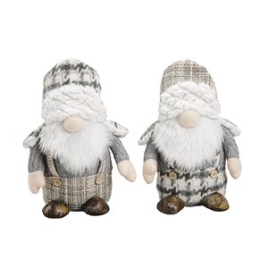 Santa's Workshop 11-in Grey Plaid Gnomes - Set of 2