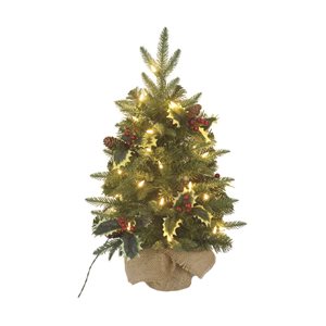 Santa's Workshop 2-ft Pre-Lit Burlap Base Green Artificial Christmas Tree with 35 Constant Warm White Incandescent Lights