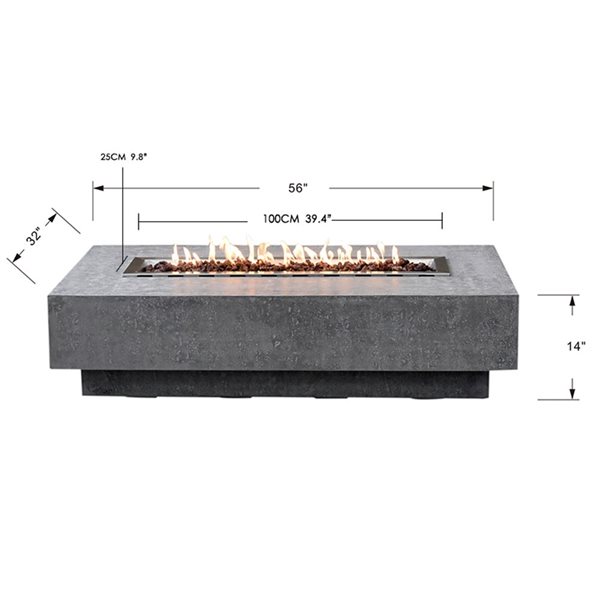 Elementi Hampton Liquid Propane Grey Stone Fire Table