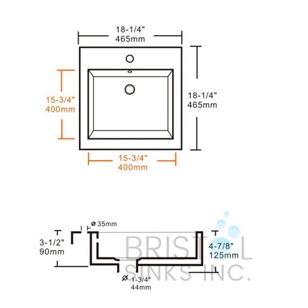 Lavabo vasque rectangulaire en porcelaine blanche de 18,25 po par Bristol Sinks