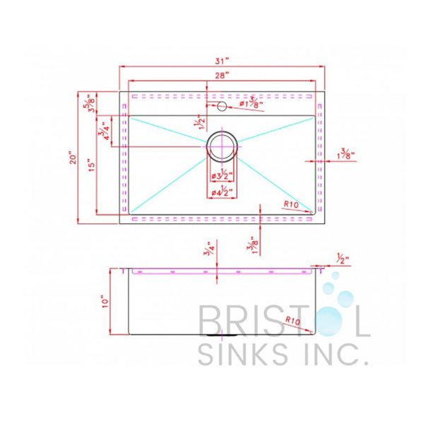 Évier simple en acier inoxydable de 31 po x 20 po par Bristol Sinks