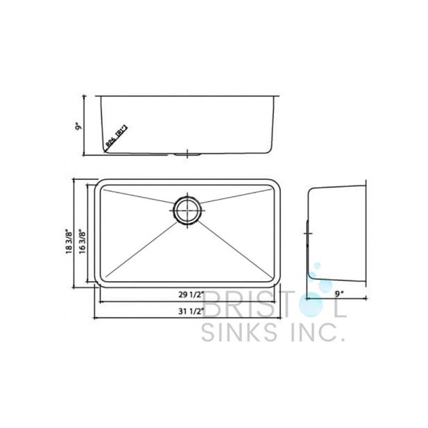 Évier simple en acier inoxydable de 31,5 po par Bristol Sinks