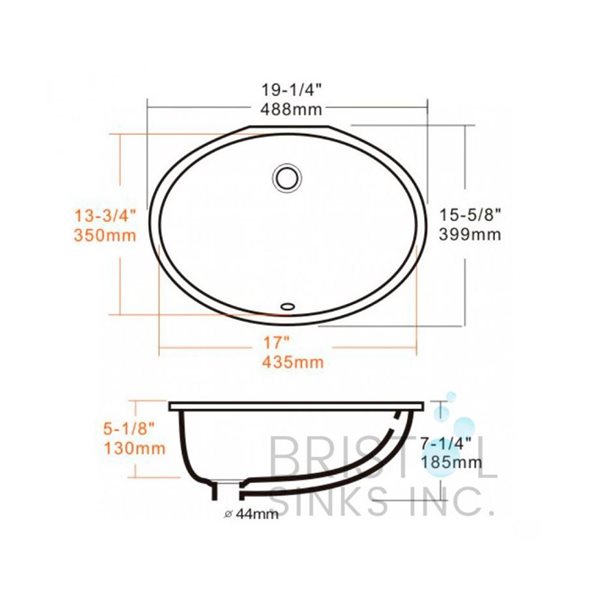 Lavabo à encastrer en porcelaine blanche de 19.25 po x 15.63 po par Bristol Sinks avec trop-plein