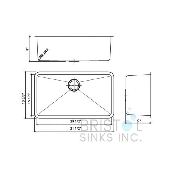 Évier simple en acier inoxydable par Bristol Sinks de 31,5 po