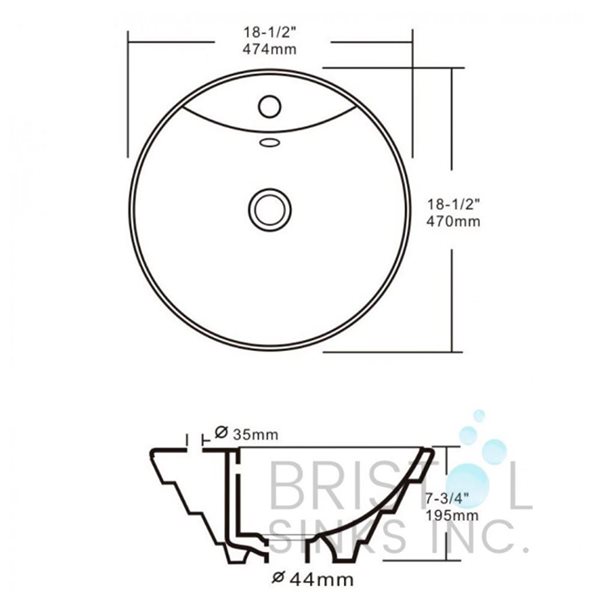 Lavabo vasque en porcelaine blanche de 18,5 po par Bristol Sinks